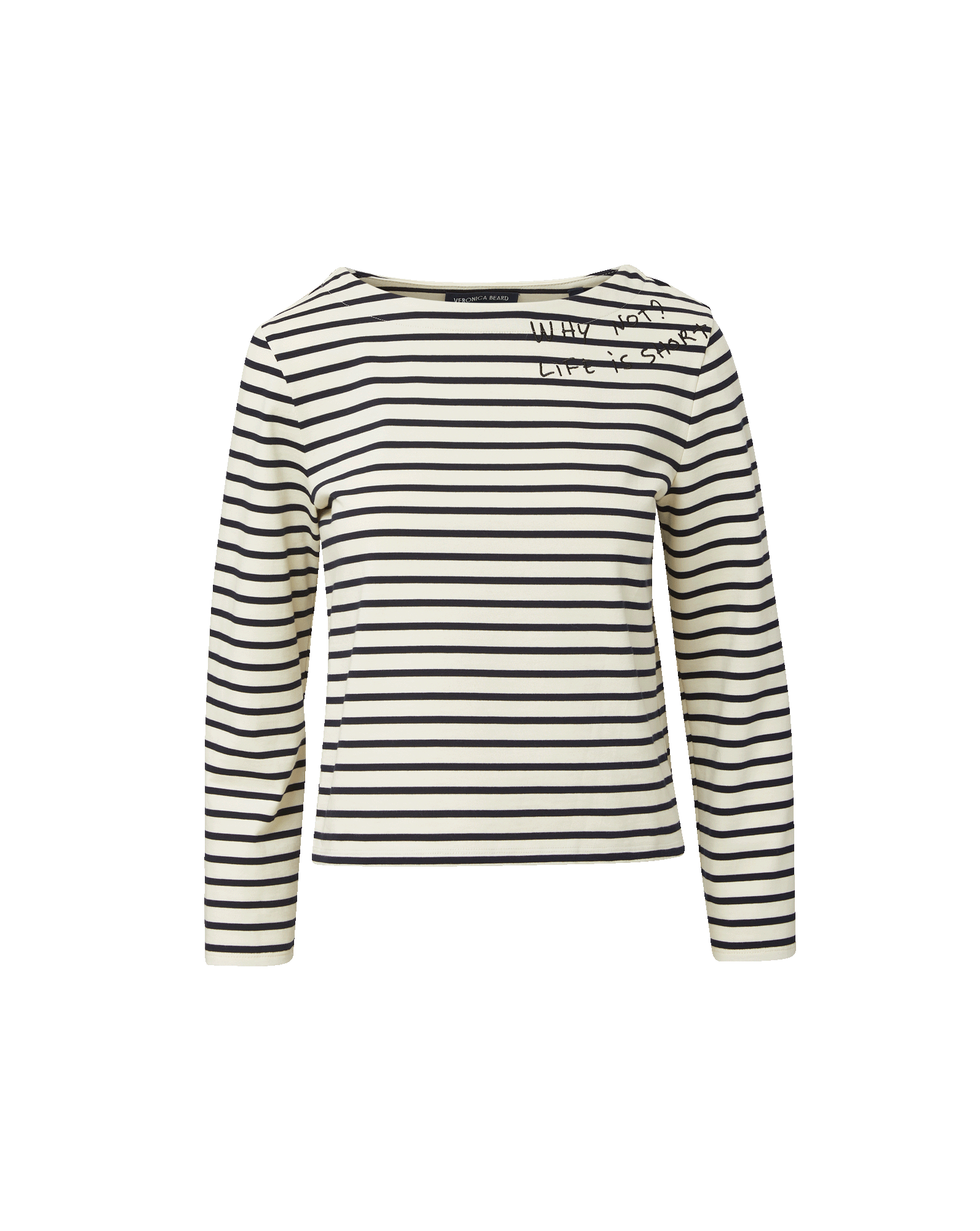 Veronica Beard Hovey Embroidered Stripe Top Dove/Navy Stripe