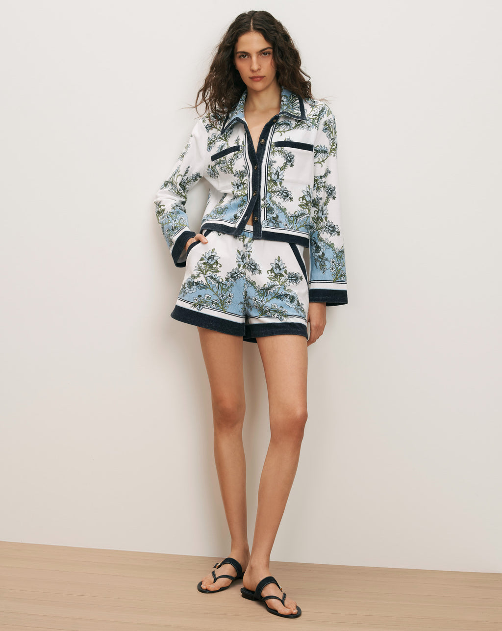 Veronica Beard Novelle Terry Button-Down Shirt - Blue Jay Multi