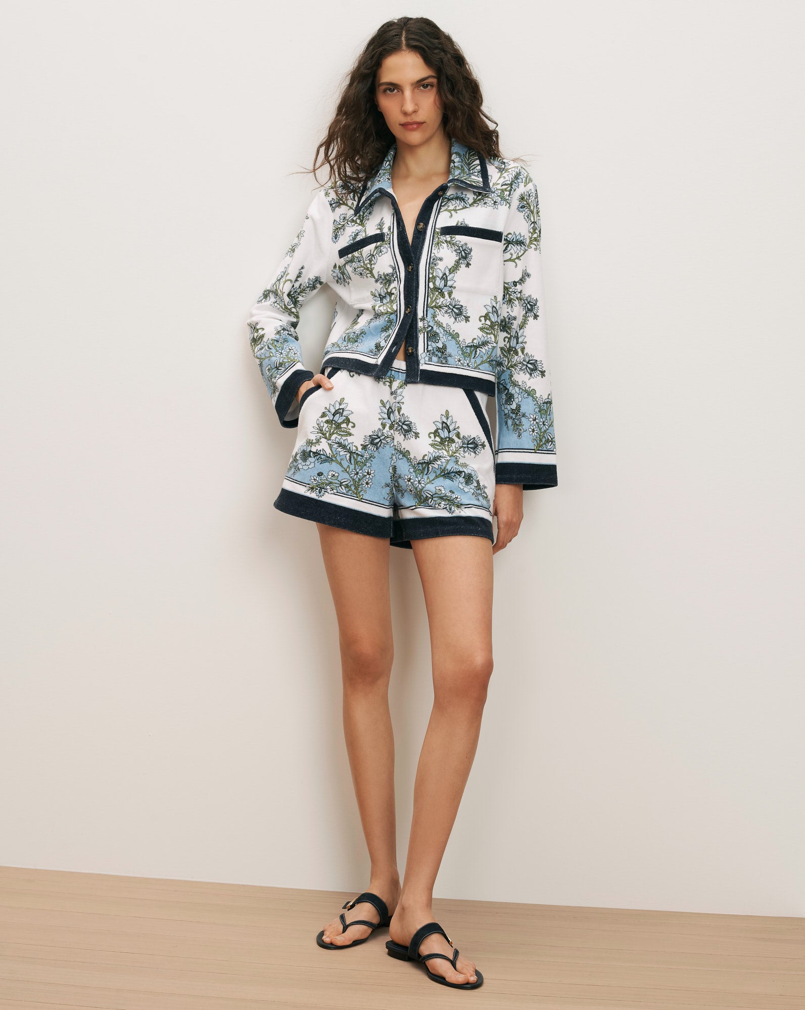 Veronica Beard Novelle Terry Button-Down Shirt - Blue Jay Multi