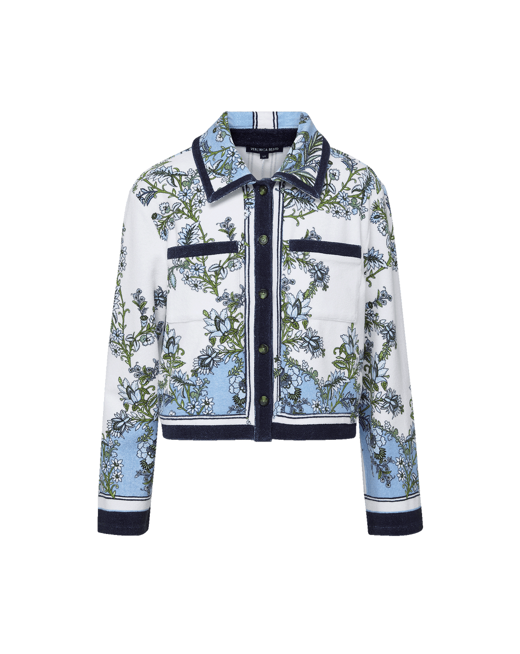 Veronica Beard Novelle Terry Button-Down Shirt Blue Jay Multi