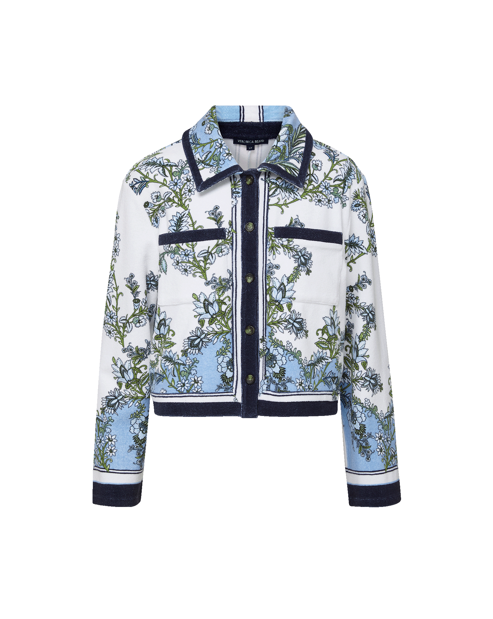 Veronica Beard Novelle Terry Button-Down Shirt Blue Jay Multi
