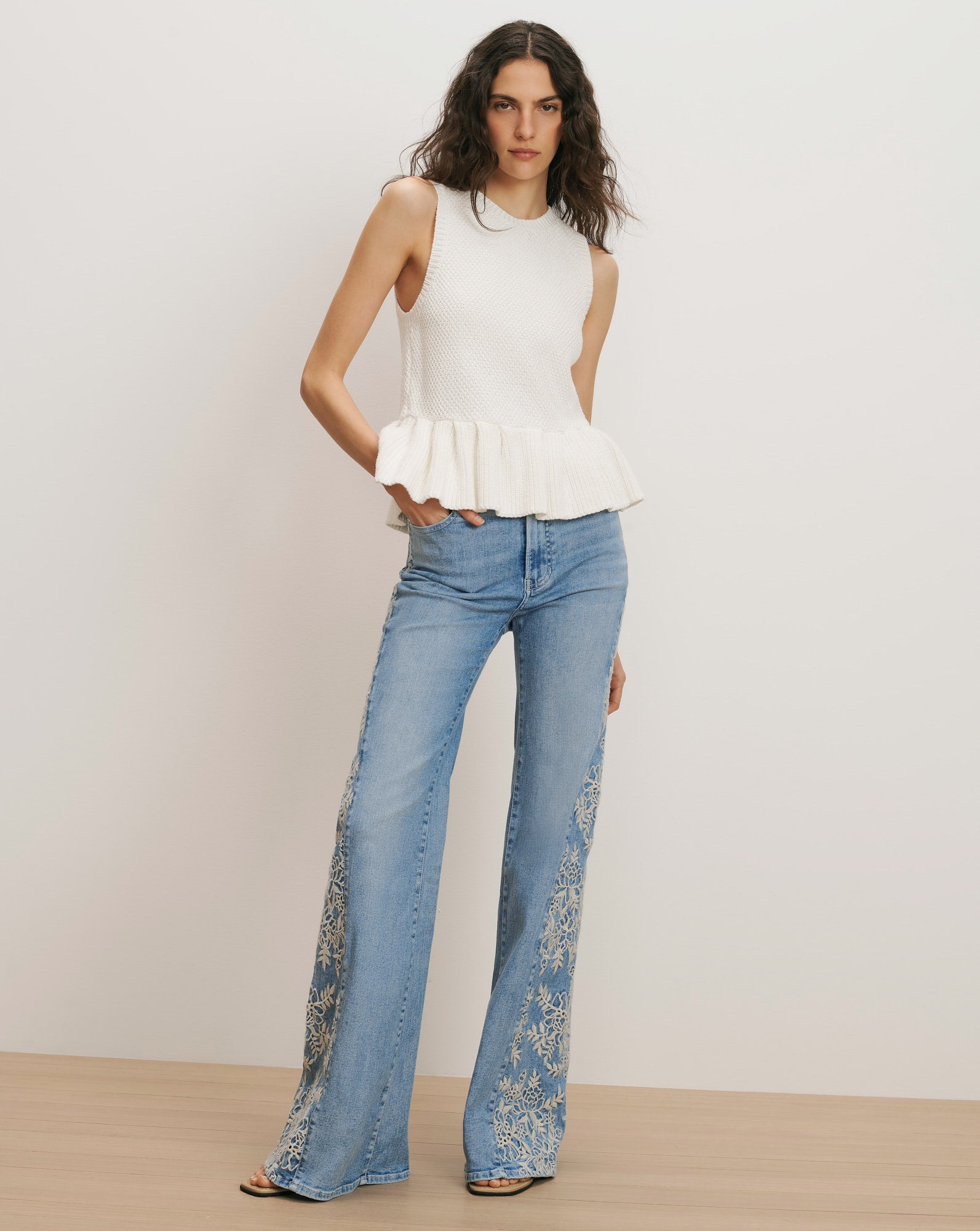 Veronica Beard Nemyah Peplum Tank Top - Dove White