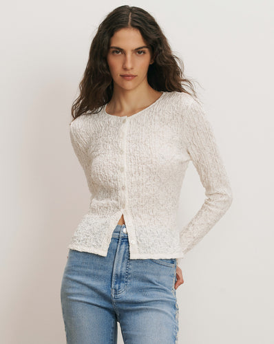 Veronica Beard Gillingham Stretch-Lace Cardigan - Dove White