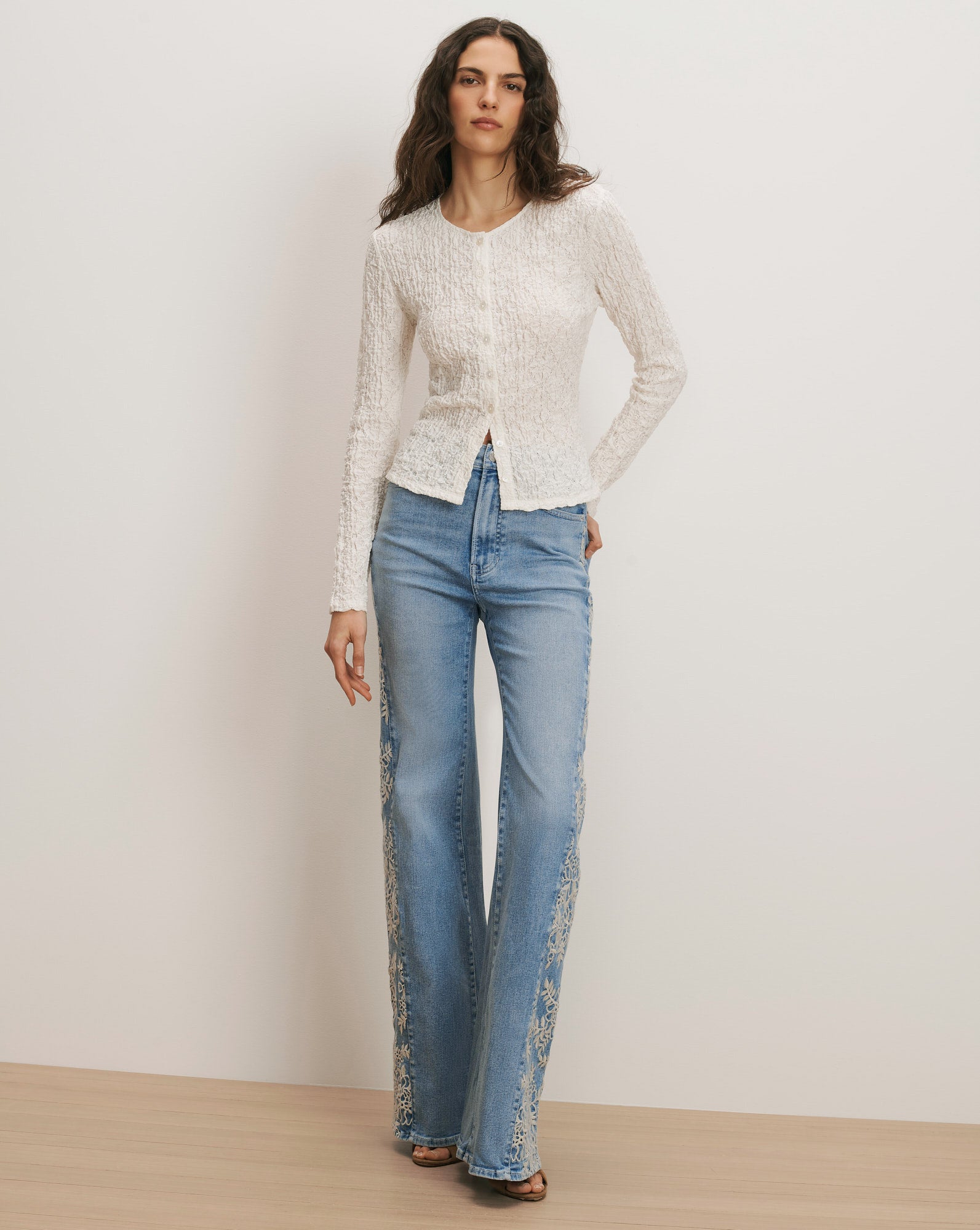 Veronica Beard Gillingham Stretch-Lace Cardigan - Dove White