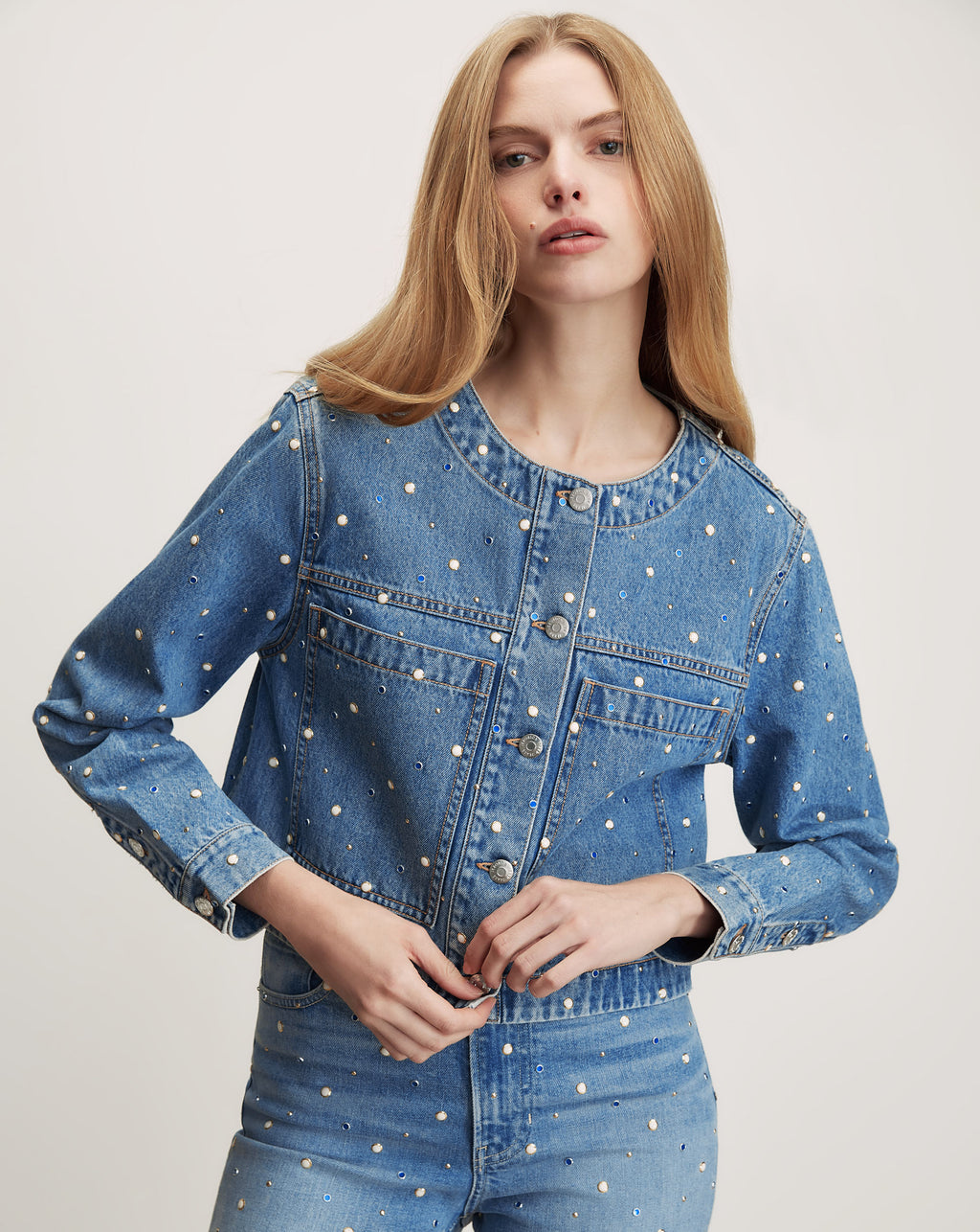 Veronica Beard Lowry Embellished Denim Jacket - Amethyst Frost