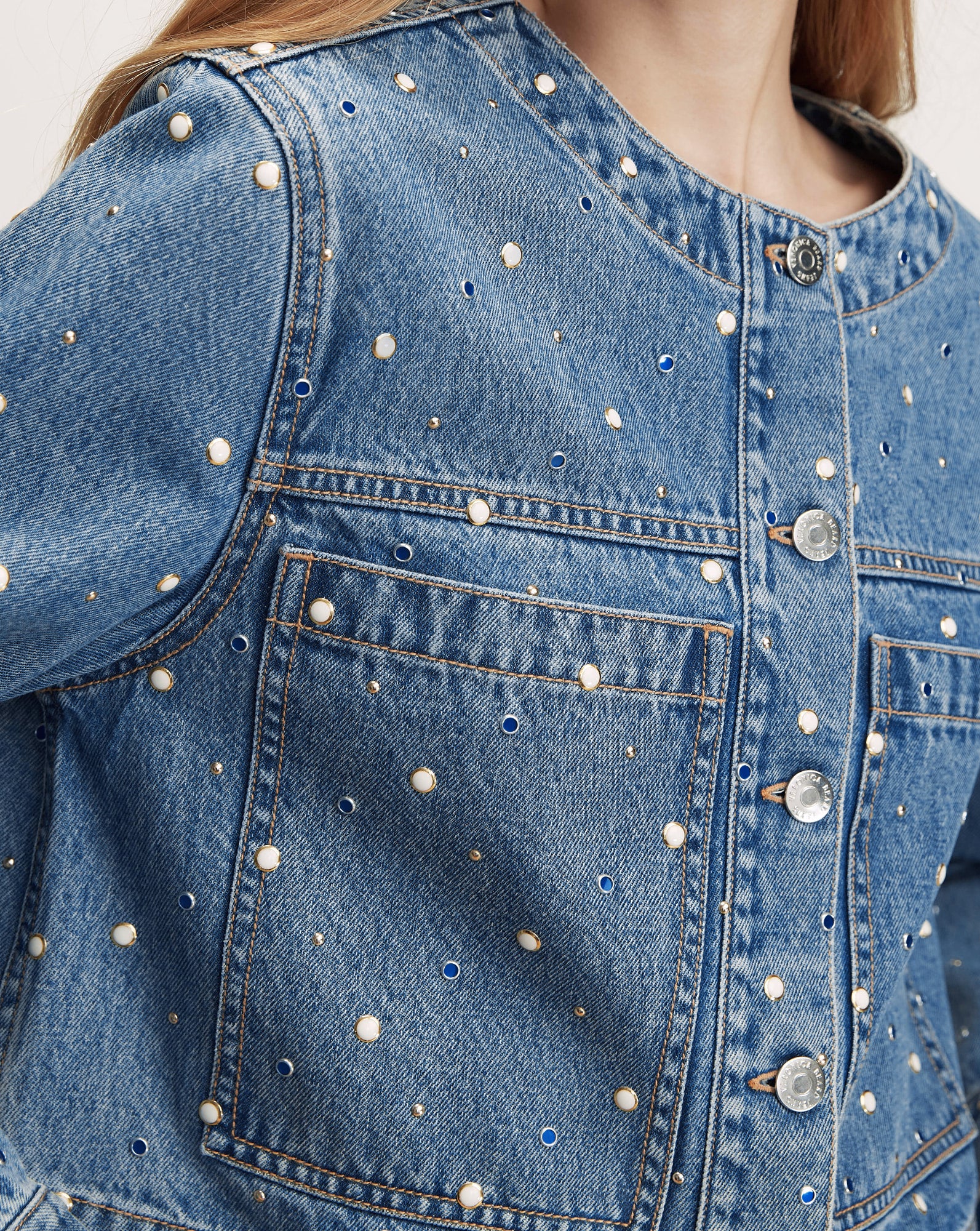 Veronica Beard Lowry Embellished Denim Jacket - Amethyst Frost