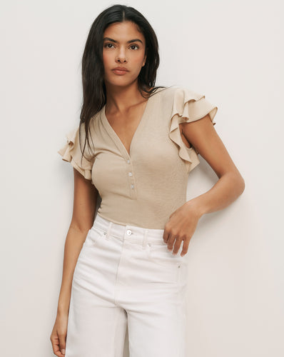 Veronica Beard Aphrodite Top - Stone Khaki