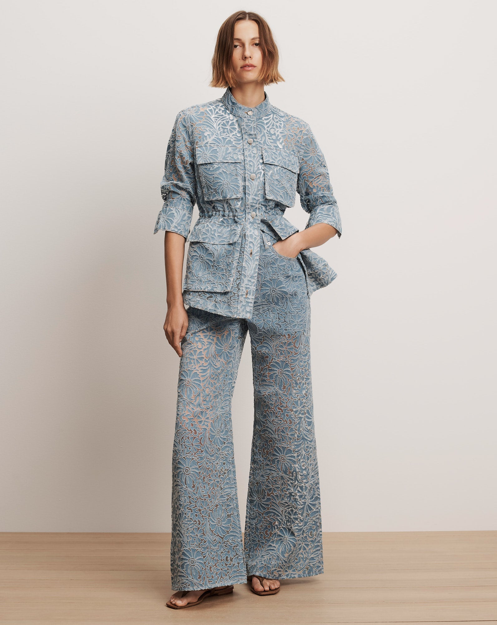 Veronica Beard Taylor Burnout Wide-Leg Jean - Lakeshore