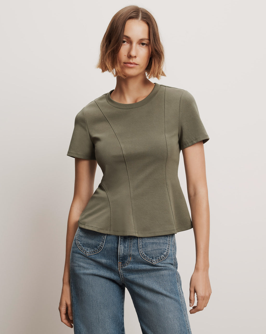Veronica Beard Syverin Peplum T-Shirt - Stone Army