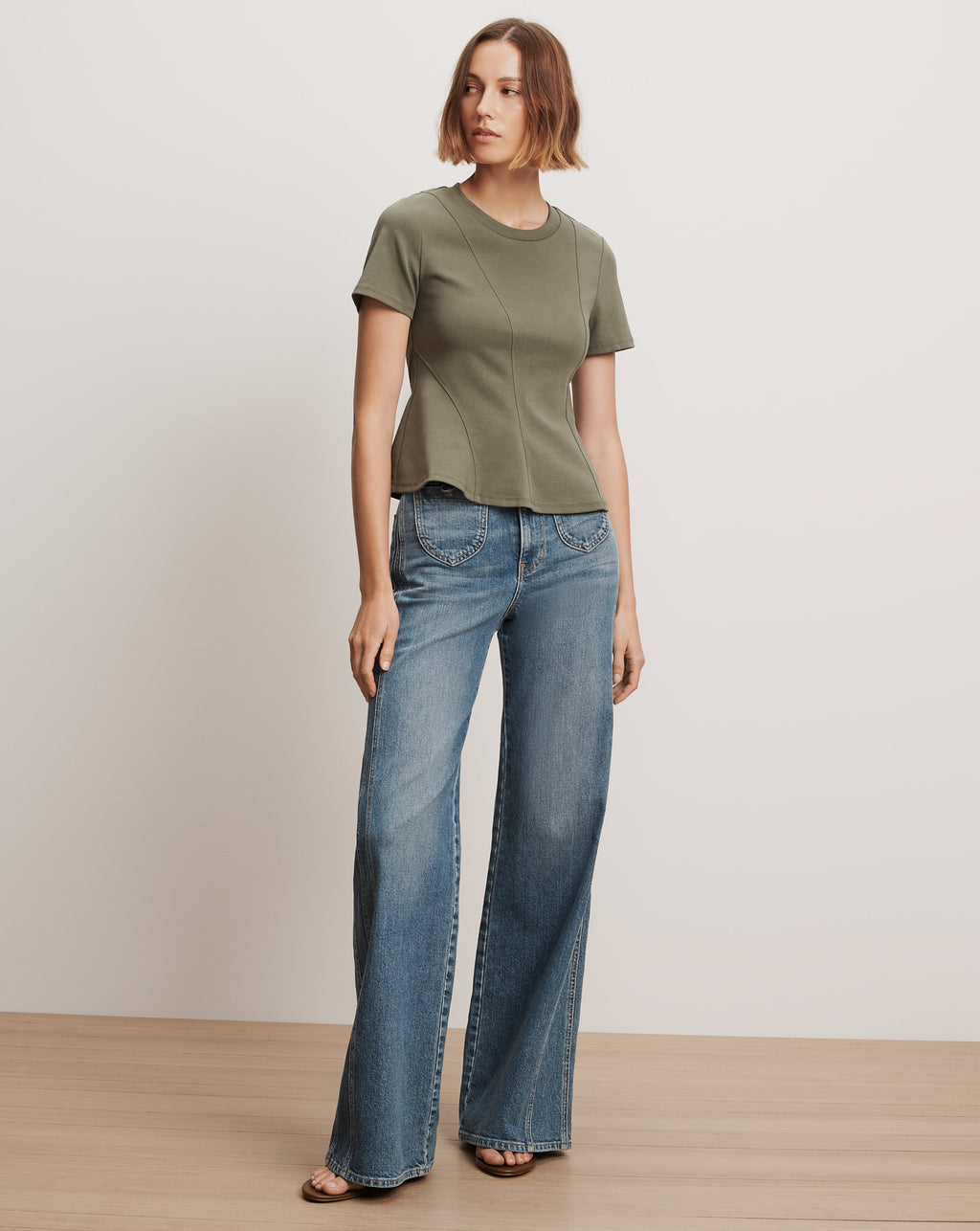 Veronica Beard Syverin Peplum T-Shirt - Stone Army