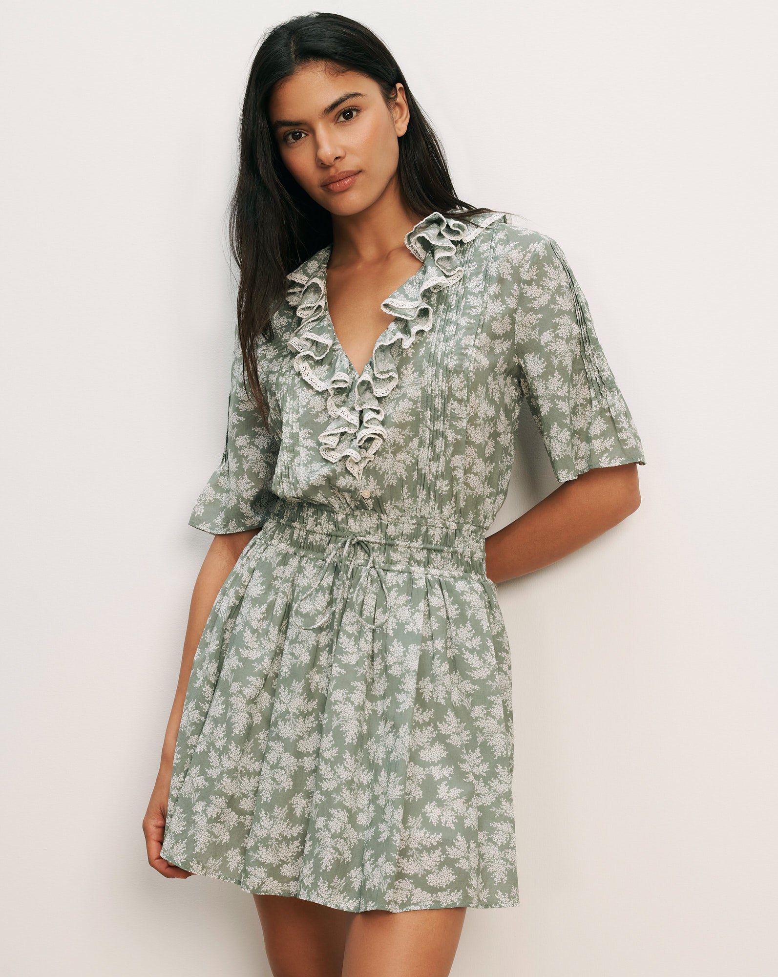 Veronica Beard Gallagher Floral Mini Dress - Sage/Dove White