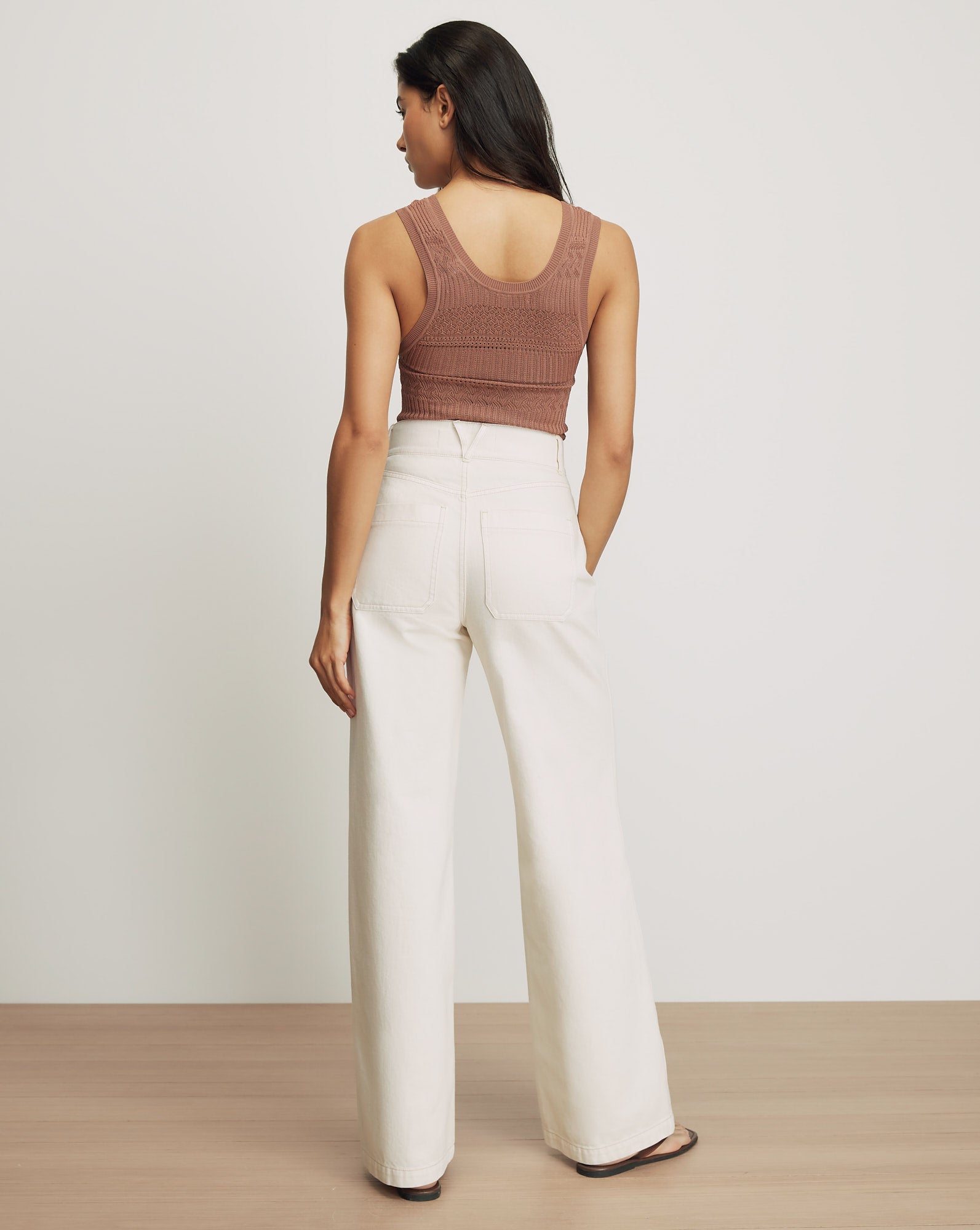 Veronica Beard White wide-leg jeans with back pockets.