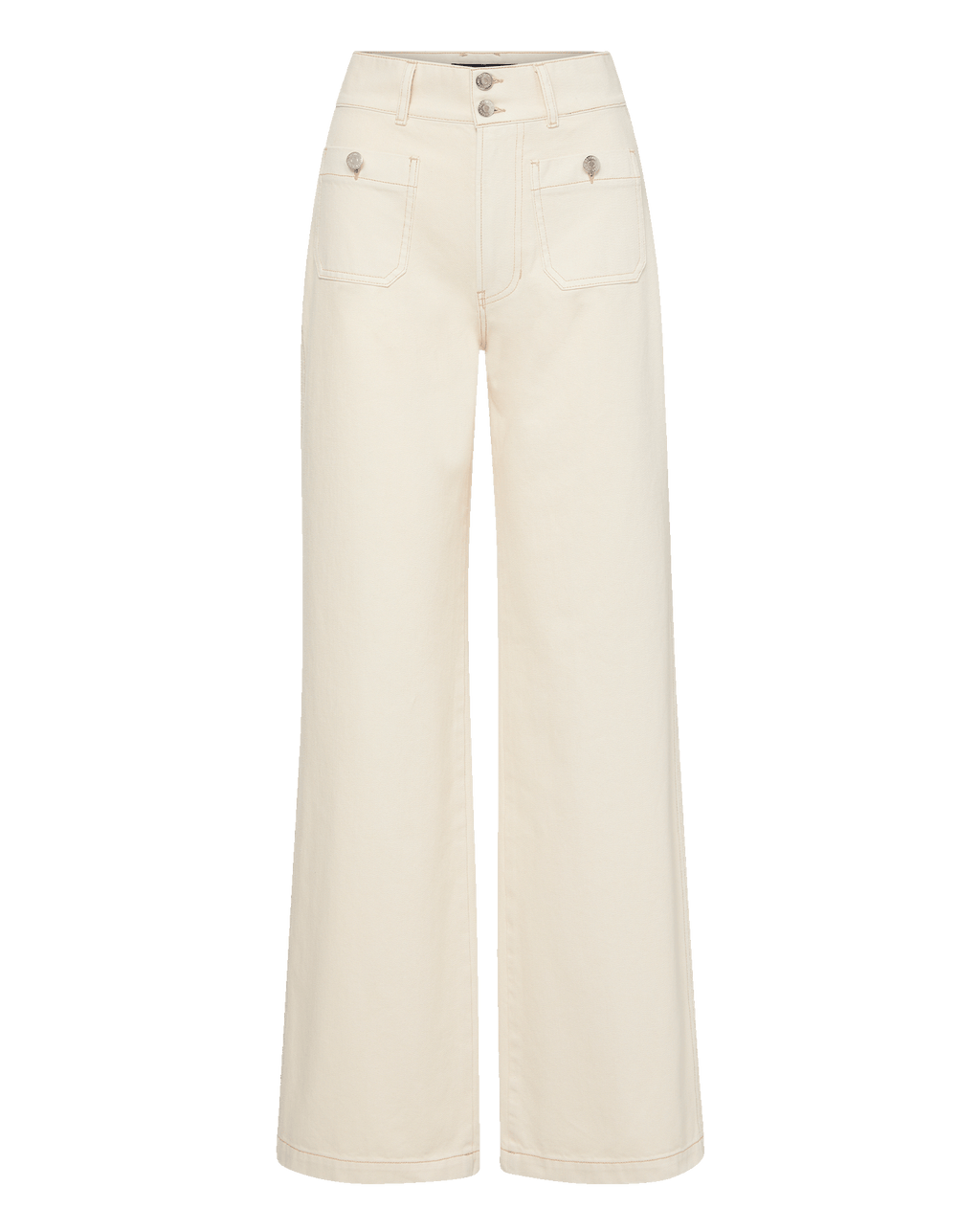 Veronica Beard Cream wide-leg jeans with front patch pockets.