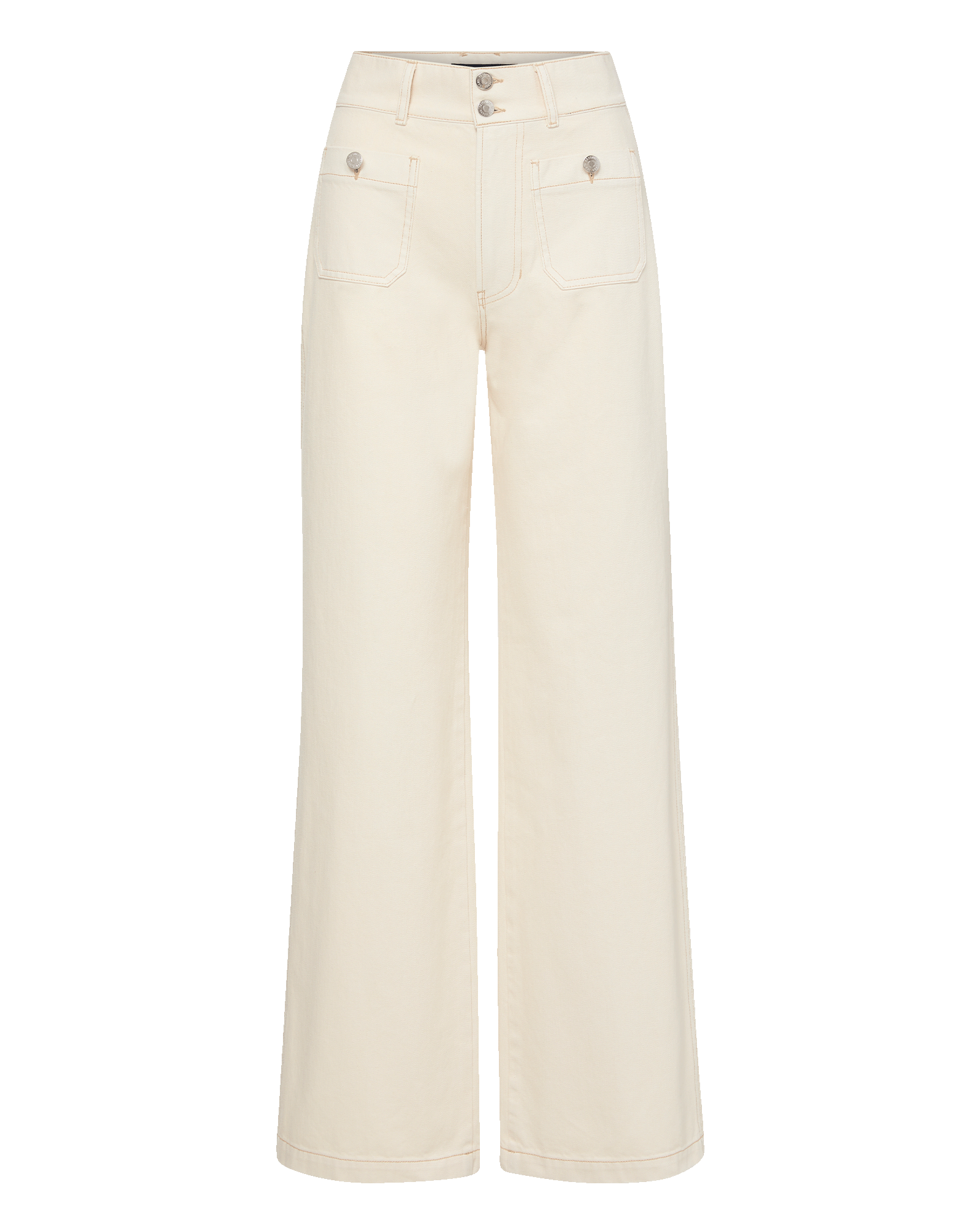 Veronica Beard Cream wide-leg jeans with front patch pockets.