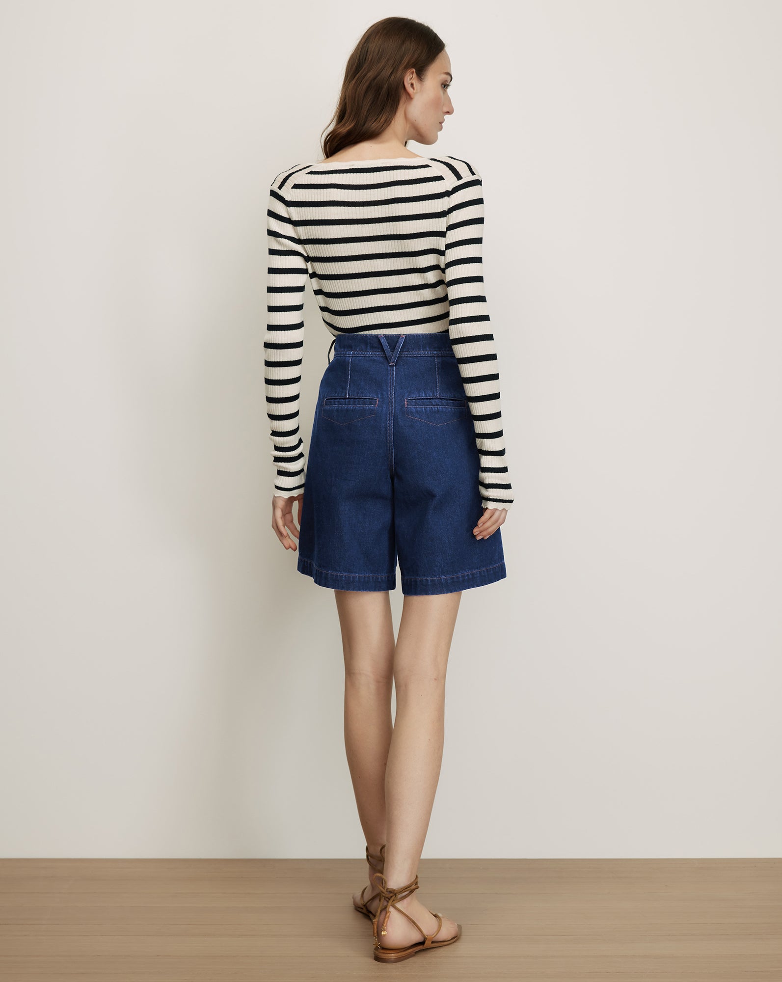 Veronica Beard Blue denim shorts with front pleats.