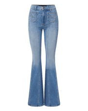Veronica Beard Blue denim flare jeans with front seams.