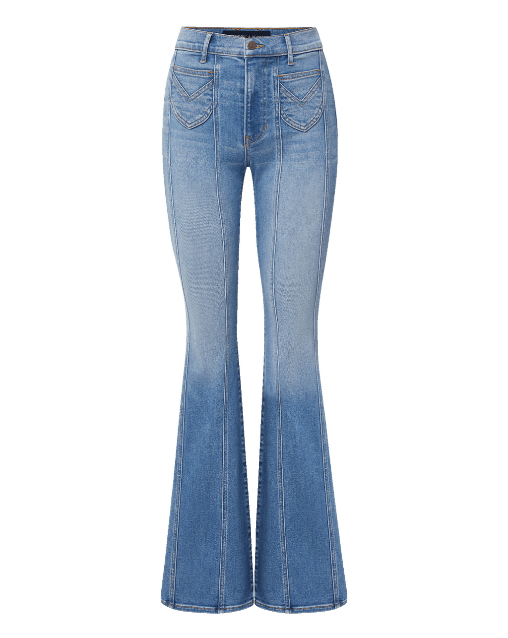 Veronica Beard Blue denim flare jeans with front seams.