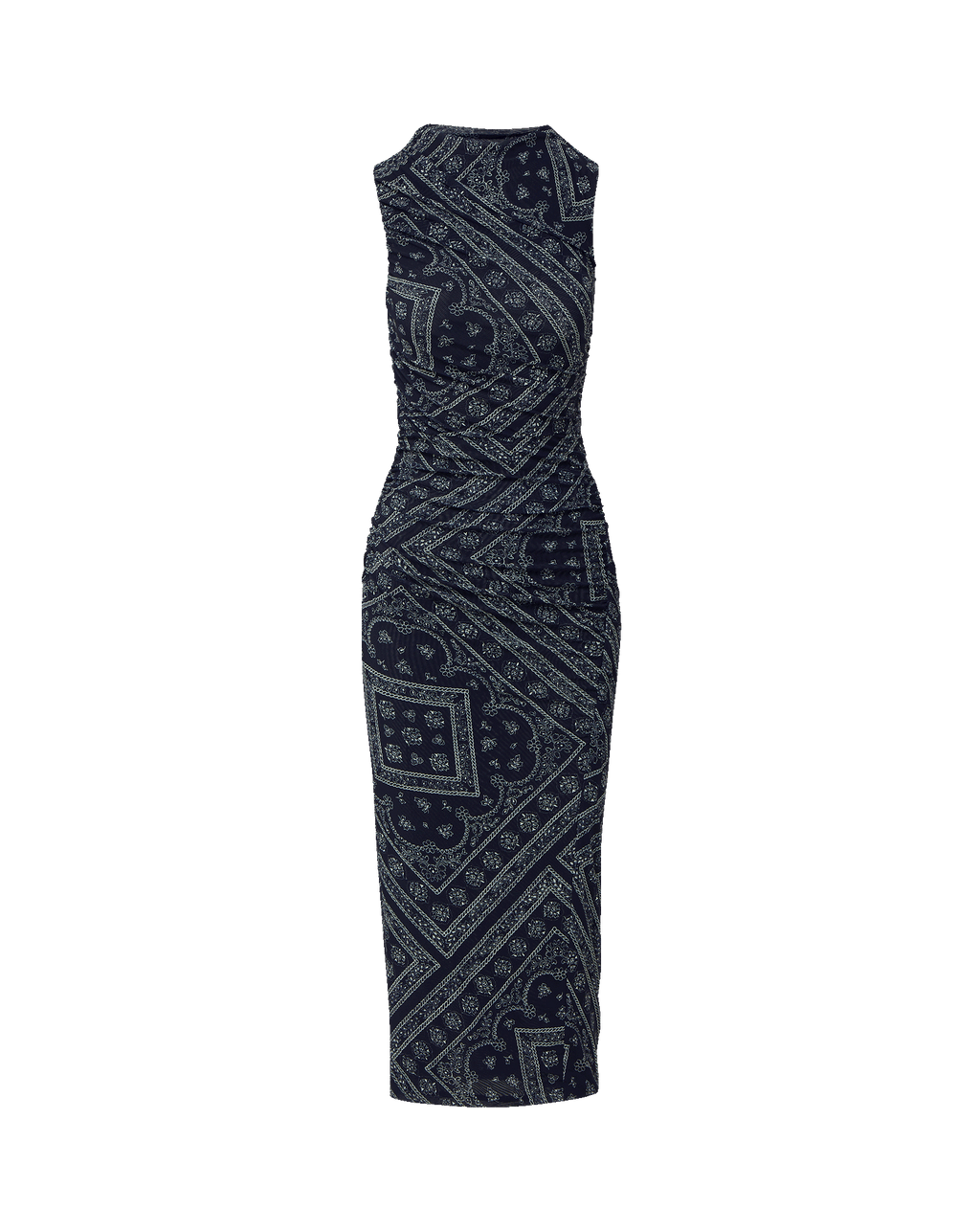 Veronica Beard Navy blue paisley ruched midi dress