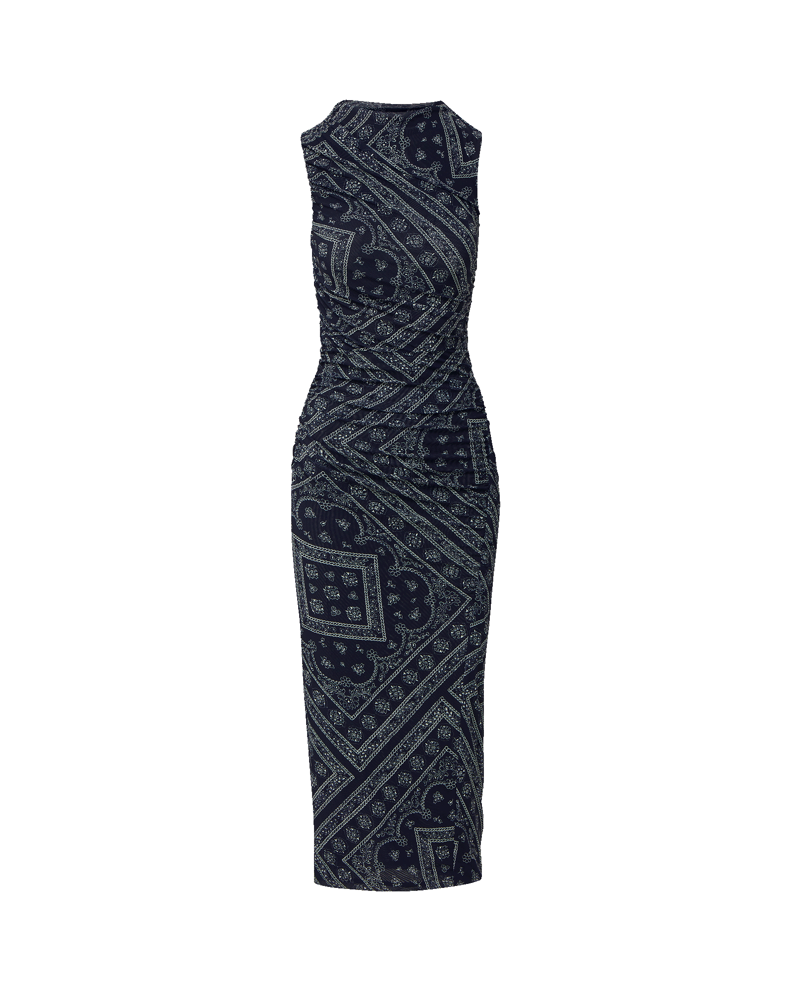 Veronica Beard Navy blue paisley ruched midi dress