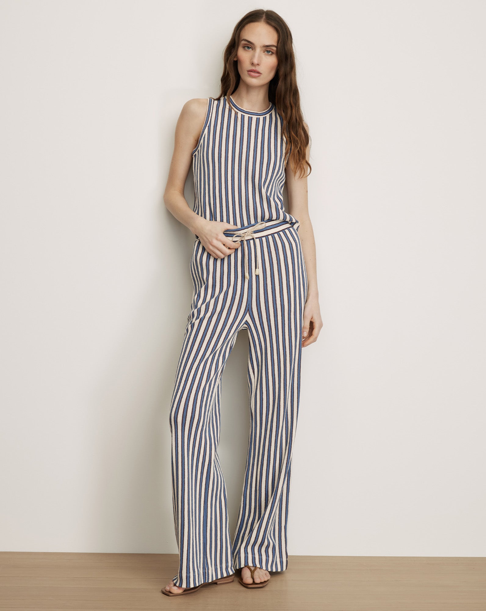 Zosia Crochet Wide-Leg Pant in Ecru & Blue Stripes Bluefin Multi