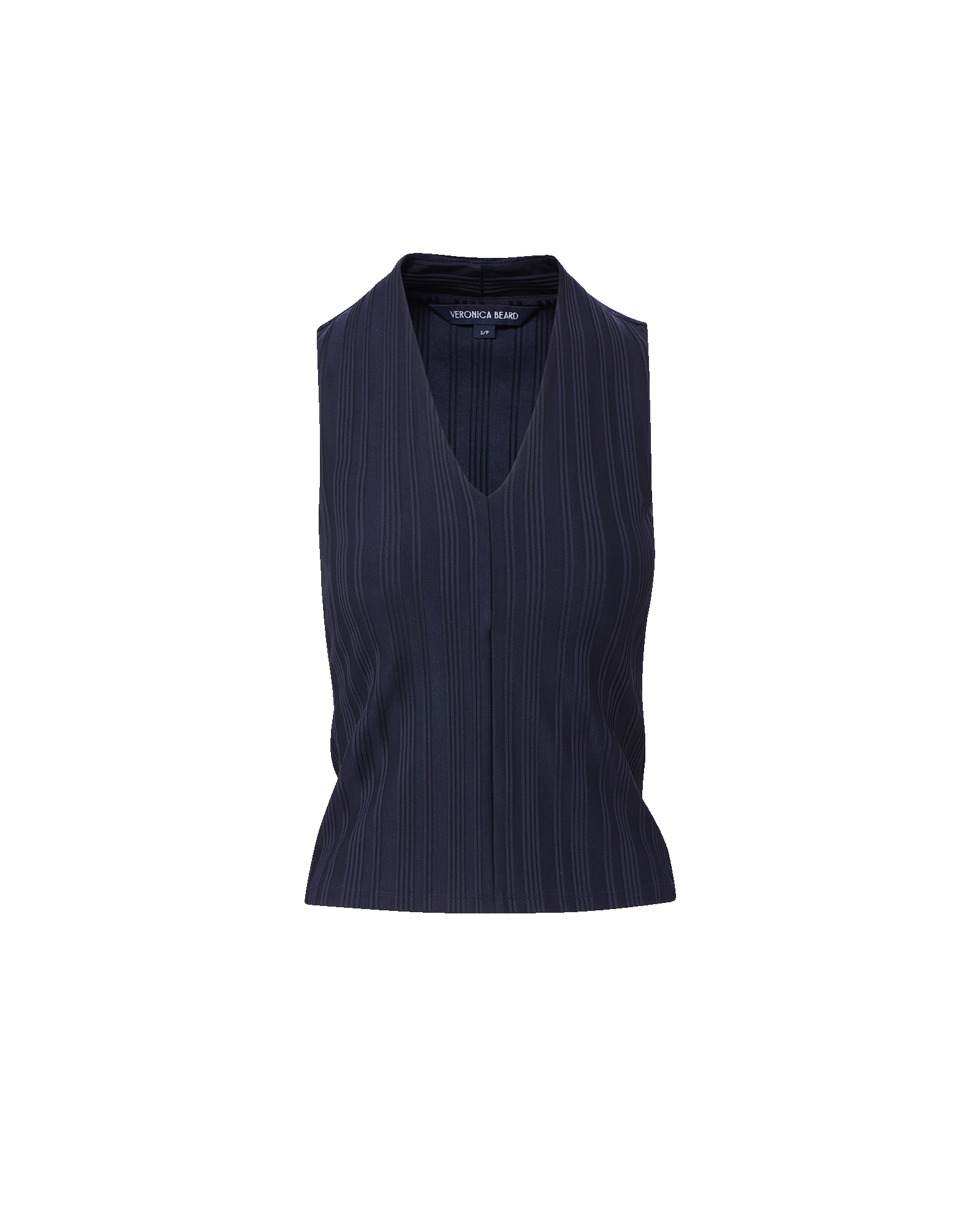 Veronica Beard Navy ribbed knit sleeveless V-neck top