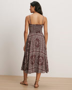 Veronica Beard Brown patterned midi dress with spaghetti straps.