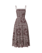 Veronica Beard Maroon and white patterned midi dress with spaghetti straps.