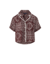 Veronica Beard Maroon bandana print short-sleeve top with white trim.