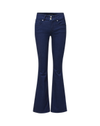 Veronica Beard Dark blue denim flared jeans with button fly.