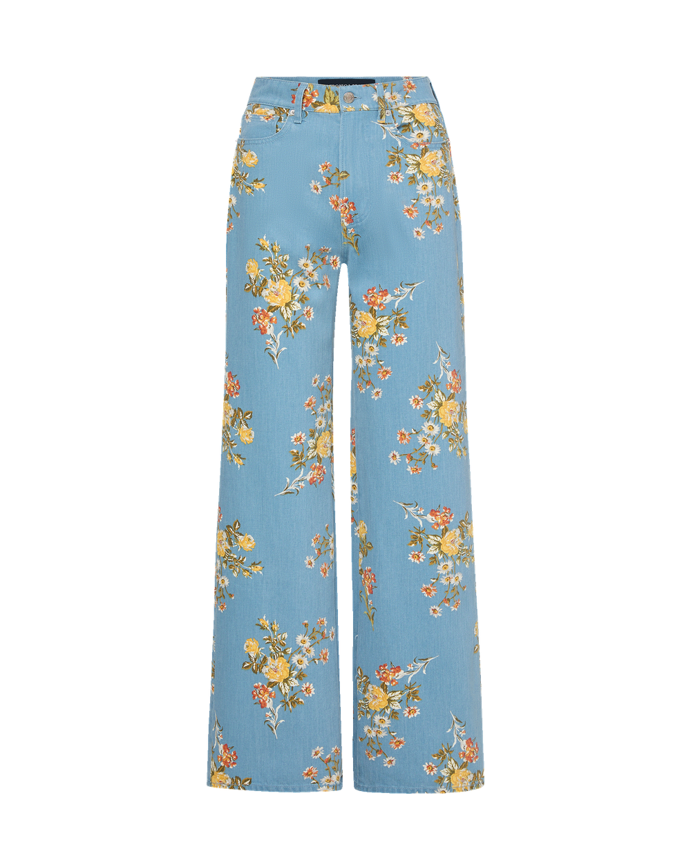 Veronica Beard Blue floral wide-leg jeans.