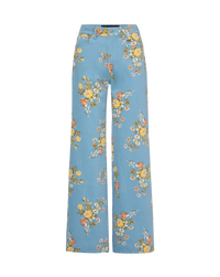 Veronica Beard Blue floral wide-leg jeans.