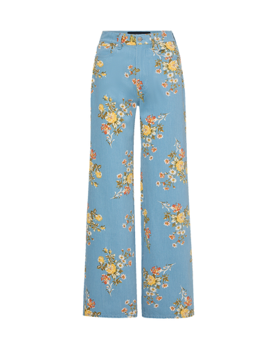 Veronica Beard Blue floral wide-leg jeans.