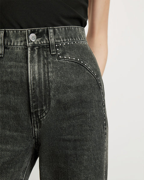 Veronica Beard Black denim jeans with silver stud details.