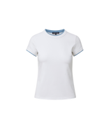 Veronica Beard White short-sleeve t-shirt with blue trim.