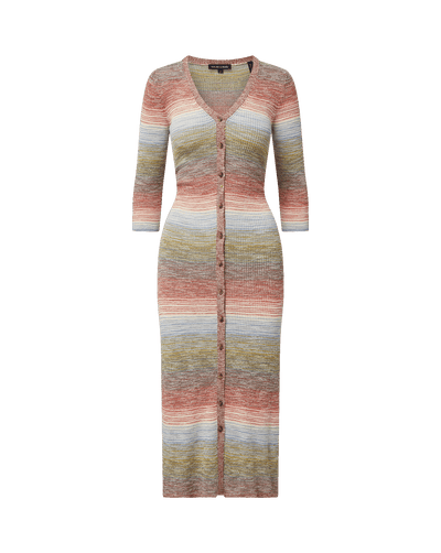 Veronica Beard Striped knit midi dress with button front.