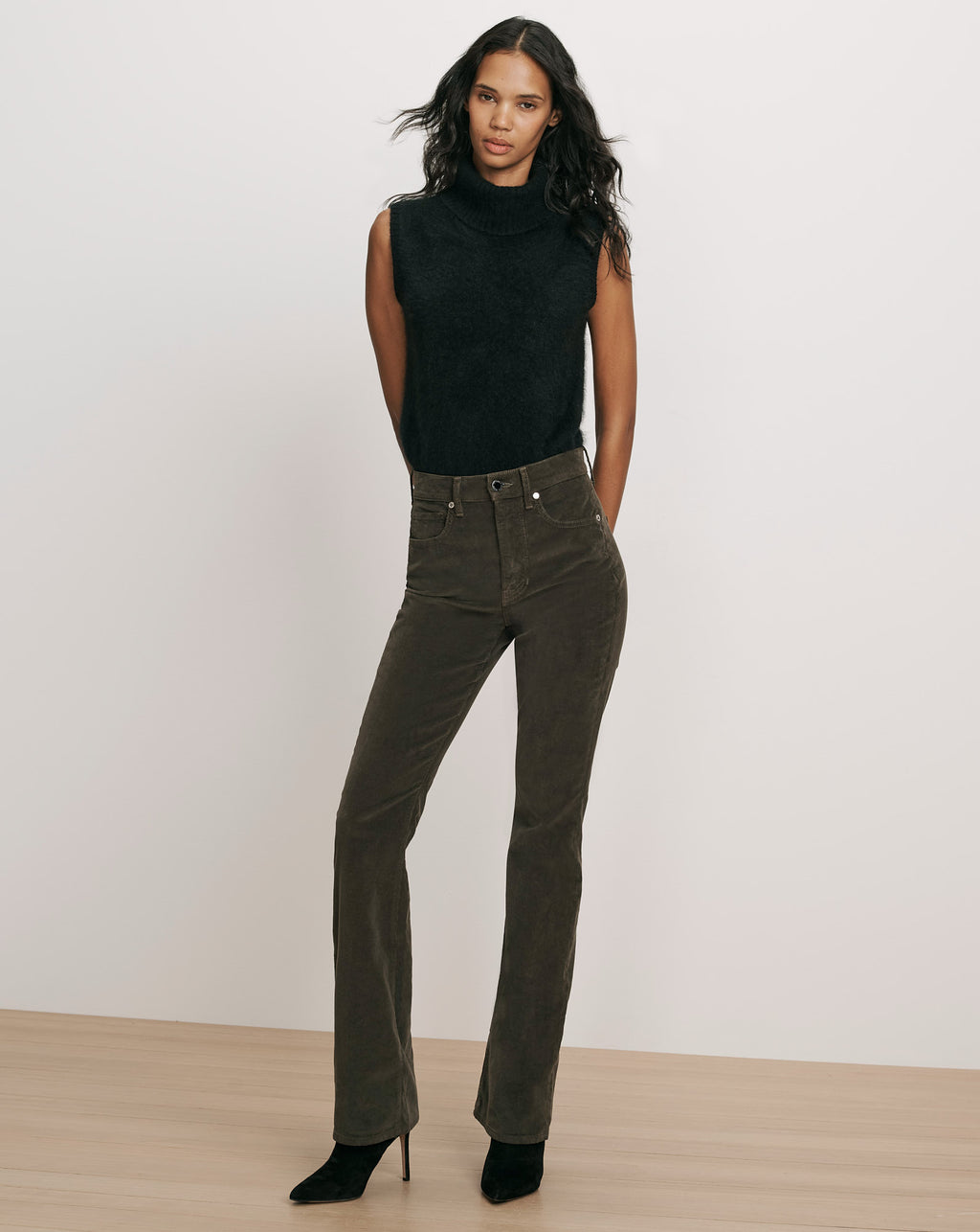 Veronica Beard Dark green corduroy flare pants.
