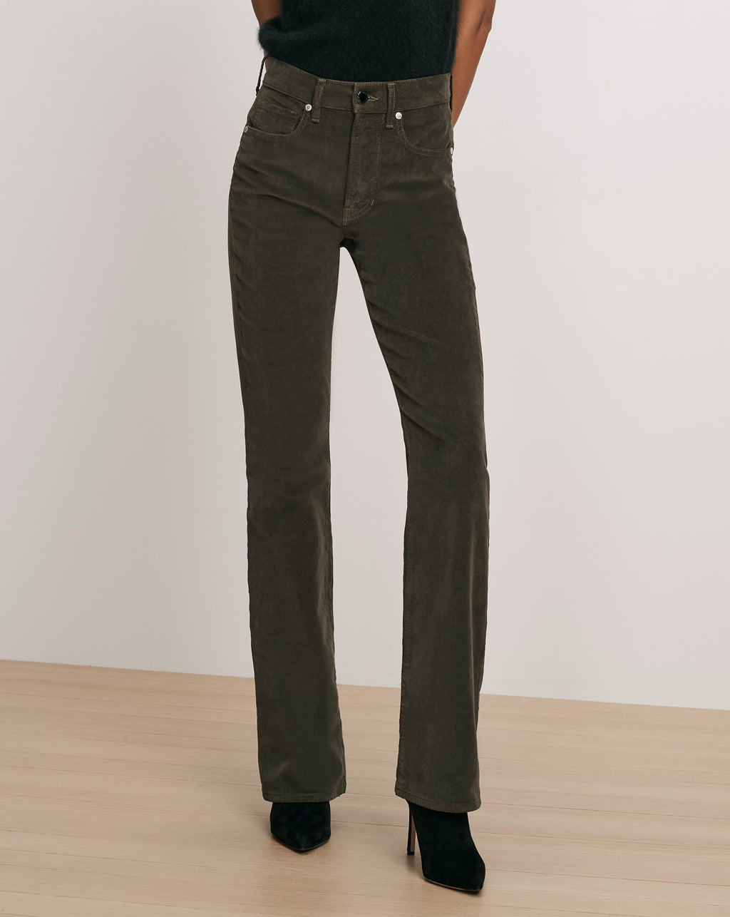 Veronica Beard Dark green corduroy straight-leg trousers.