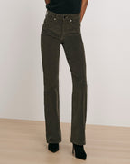 Veronica Beard Dark green corduroy straight-leg trousers.