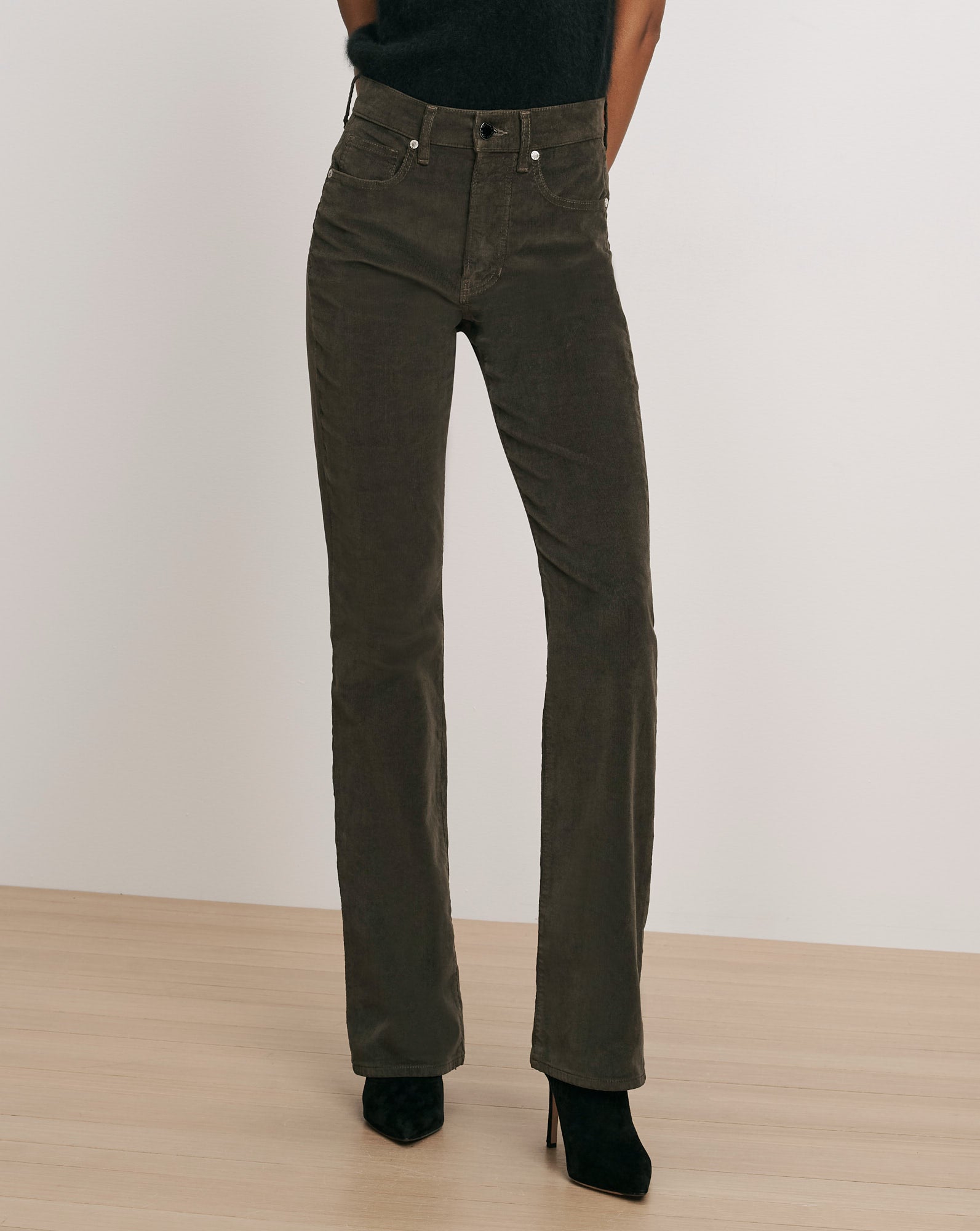 Veronica Beard Dark green corduroy straight-leg trousers.