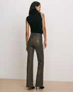 Veronica Beard Dark green leather high-rise straight pants.