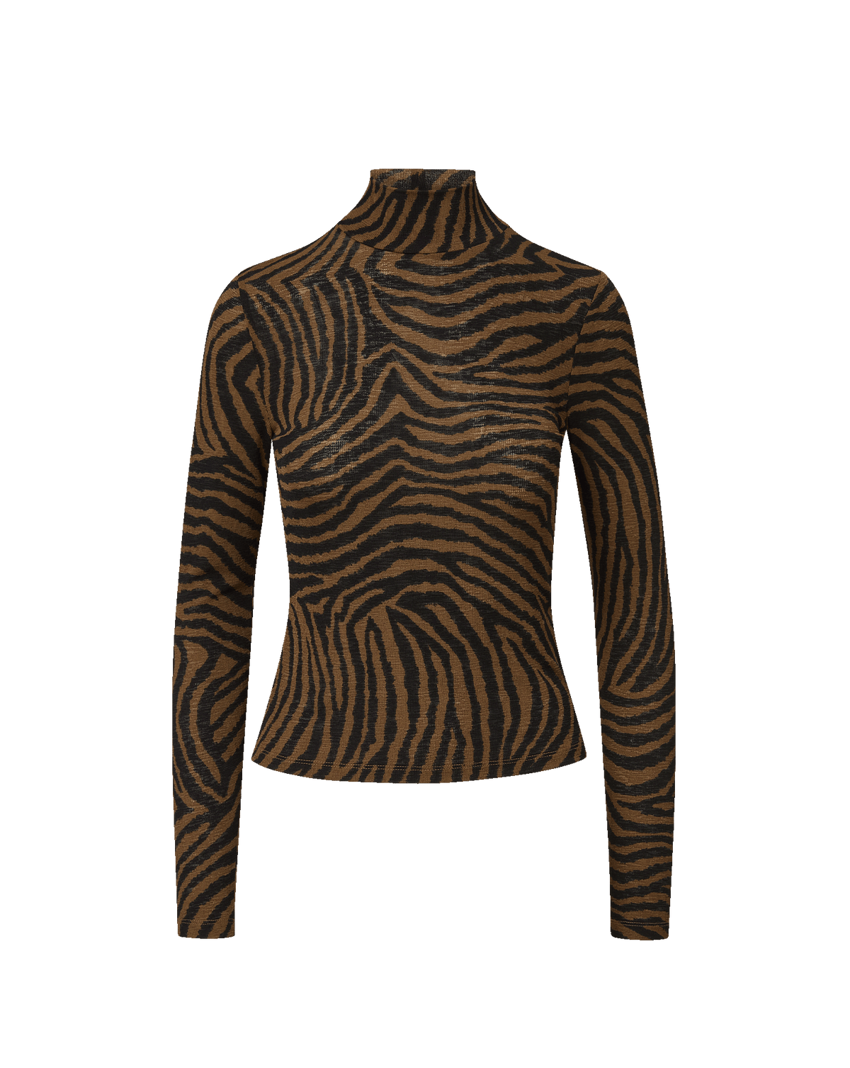 Veronica Beard Brown zebra print turtleneck fitted top.