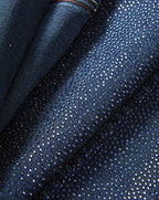 Veronica Beard Blue crystal-embellished denim fabric with dense sparkle.