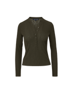 Veronica Beard Dark green ribbed long-sleeve button-front top.