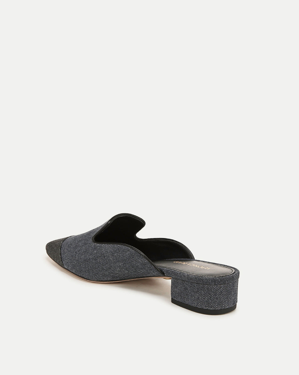 Veronica Beard Cecile Denim Cap-Toe Mule - Denim Blue/Black