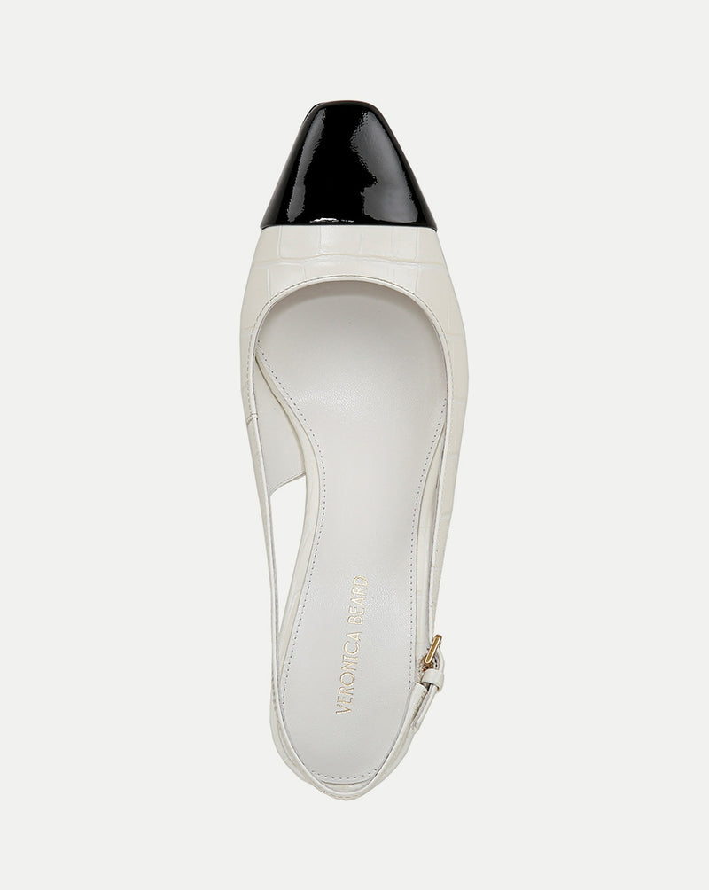 Veronica Beard Cecile Croc-Embossed Cap-Toe Slingback Pump - White/Black