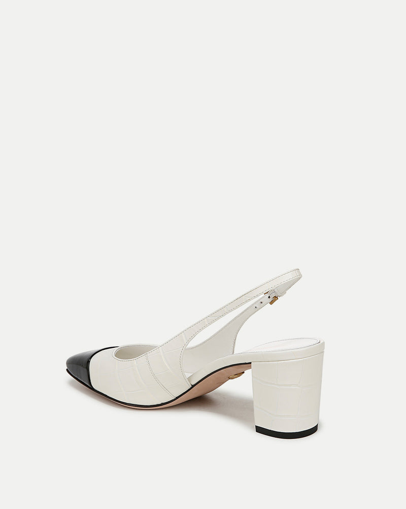 Veronica Beard Cecile Croc-Embossed Cap-Toe Slingback Pump - White/Black