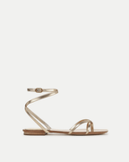 Veronica Beard Allegra Metallic Ankle-Wrap Sandal - Gold