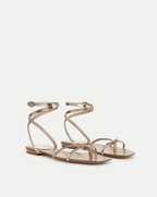 Veronica Beard Allegra Metallic Ankle-Wrap Sandal - Gold