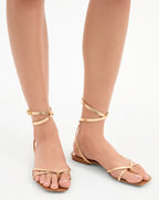 Veronica Beard Allegra Metallic Ankle-Wrap Sandal - Gold