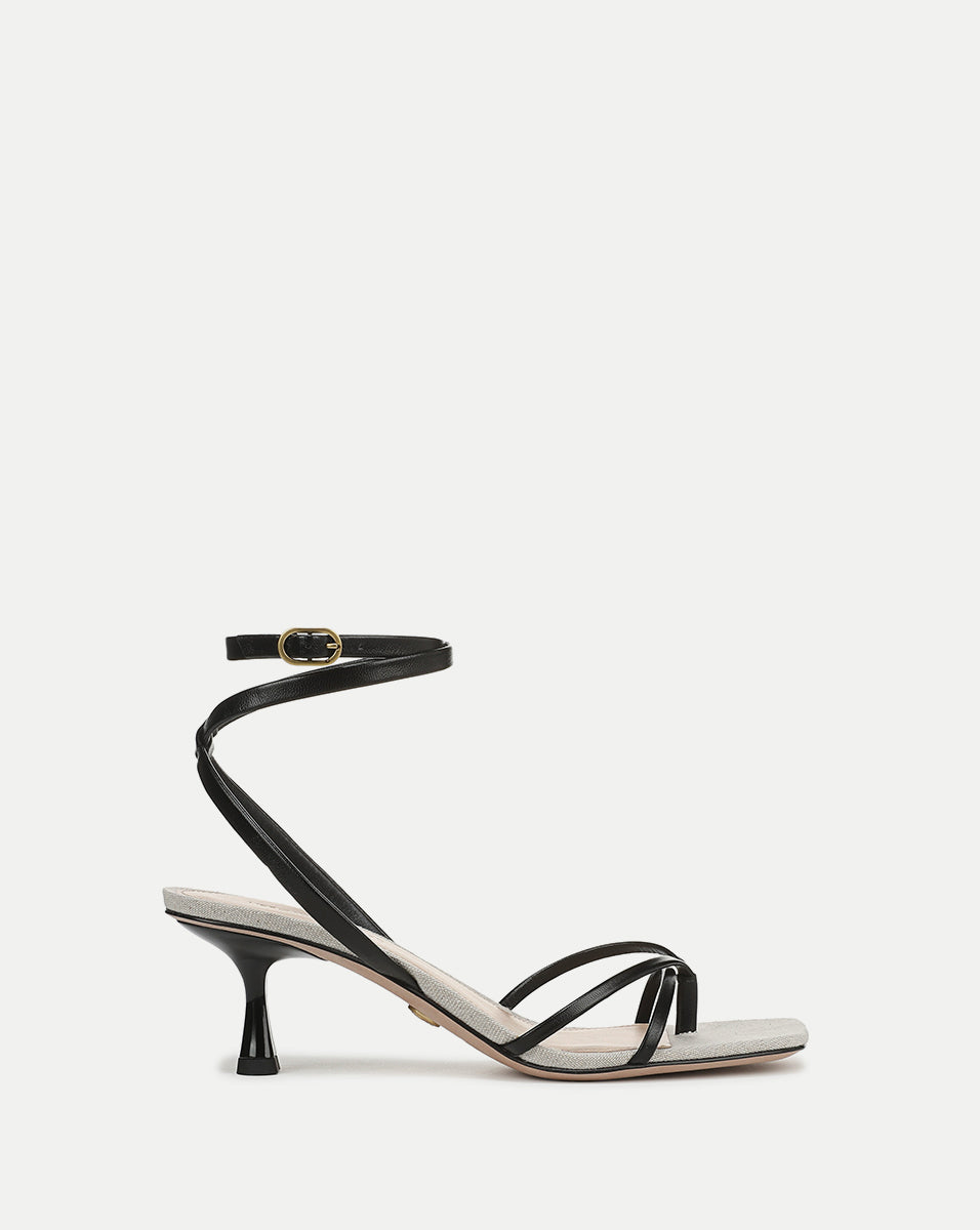 Veronica Beard Caterina Leather Ankle-Wrap Sandal - Black